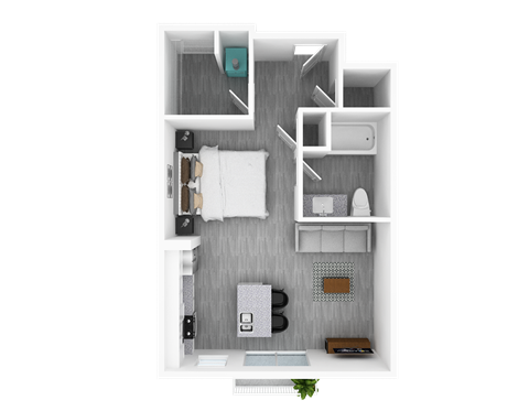 Floor plan for studio, 1 bath, 543 sqft